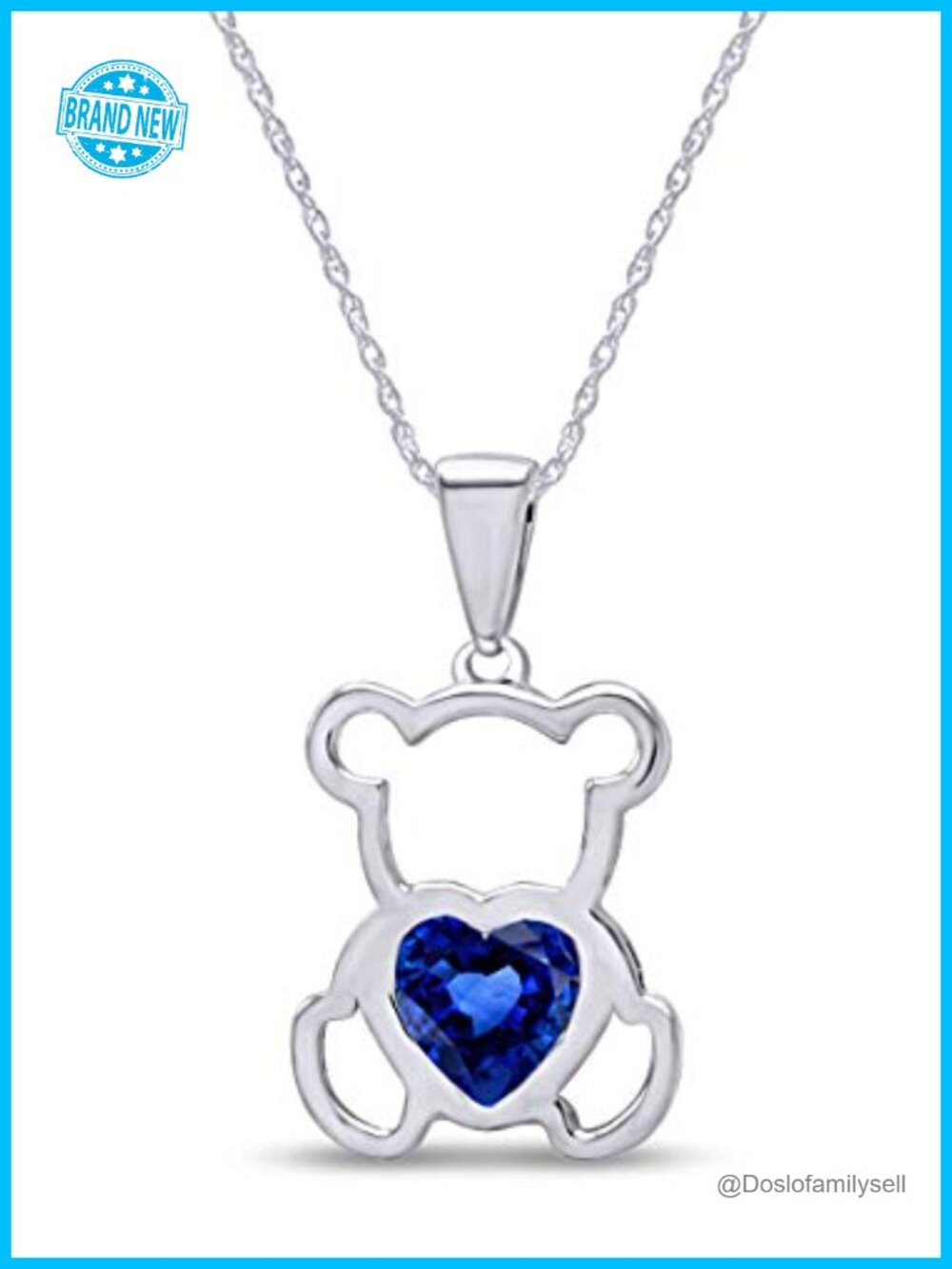 14k White Gold Over Sterling Silver Bear Pendant Necklace Simulated Sapphire
